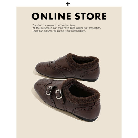 真皮版！复古小众布洛克雕花乐福鞋女2025秋冬新款加绒保暖小皮鞋