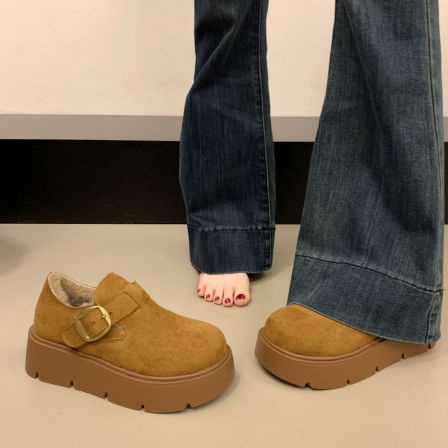 厚底加绒勃肯鞋女2025新款冬季一脚蹬乐福鞋子加厚保暖棉鞋雪地靴