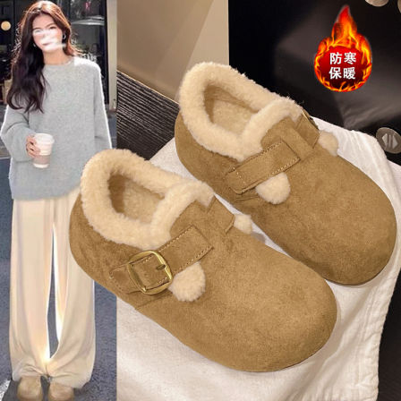 复古厚底加绒豆豆勃肯鞋女冬季2025新款一脚蹬毛毛棉鞋保暖雪地靴