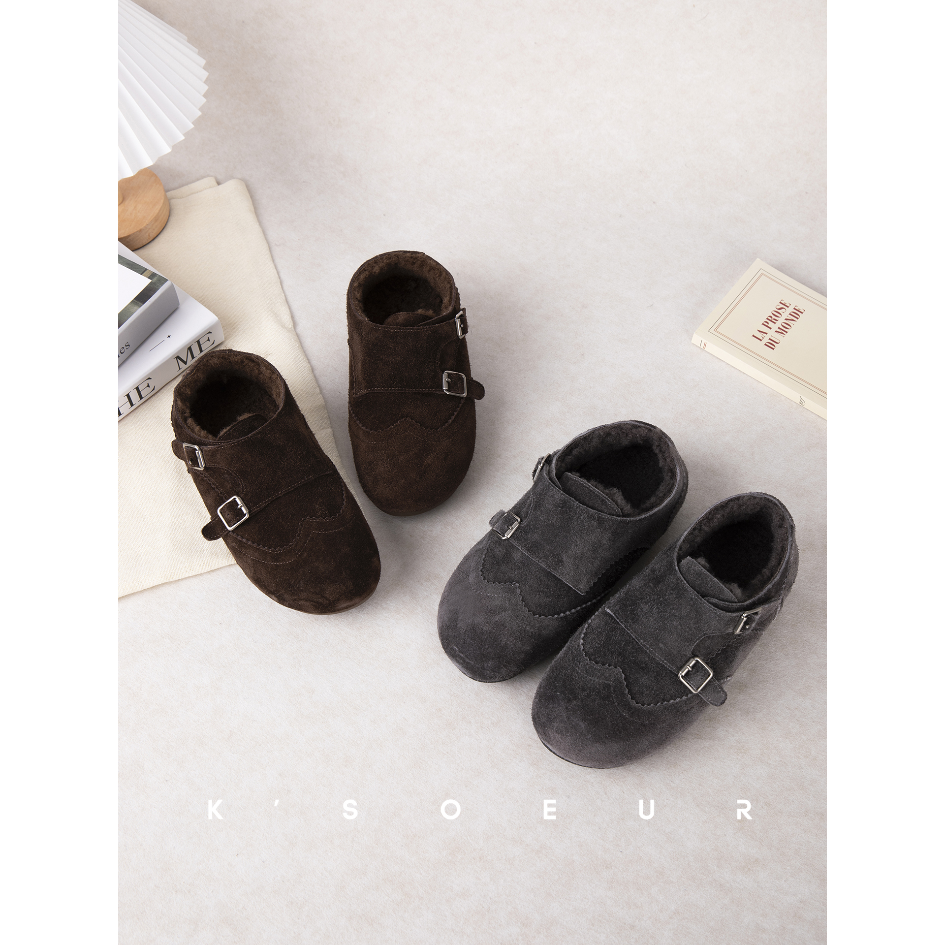 K姐KSOEUR 【孟克勃肯毛毛鞋】头层反毛皮 魔术贴内增高休闲鞋子主图