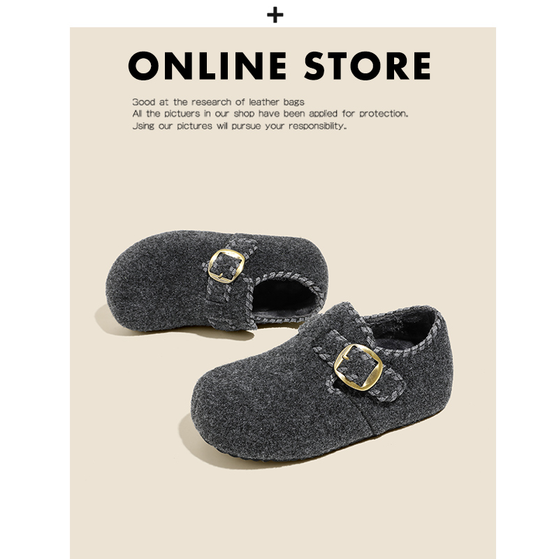 5CM内增高~灰色勃肯鞋女2025新款冬季加绒毛毛鞋懒人厚底博肯单鞋主图