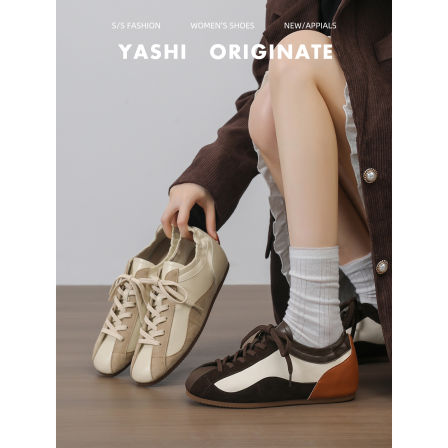 真皮芭蕾舞德训鞋女2025秋冬款复古百搭轻便小白鞋休闲运动阿甘鞋