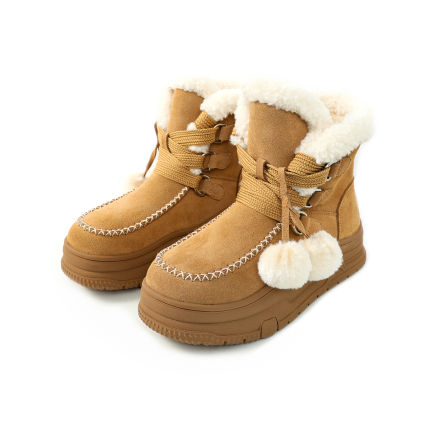 烈儿LIEER「真皮雪球靴」重磅牛皮时髦加绒显瘦英伦雪地短靴