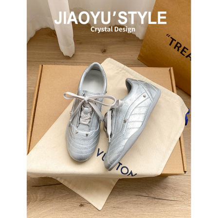 真皮~骄屿内增高芭蕾德训鞋女2025新款复古系带休闲鞋运动小白鞋