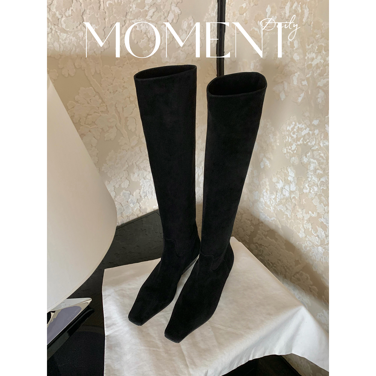 【黑标系列】葡萄妈studiolee~高品质羊反绒极简小方头增高骑士靴主图