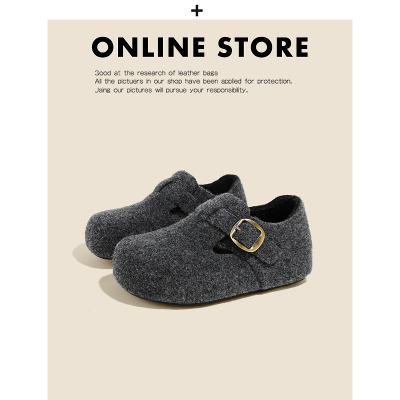 内增高5CM~灰色勃肯鞋女2025新款冬季加绒懒人全包单鞋毛毛博肯鞋主图