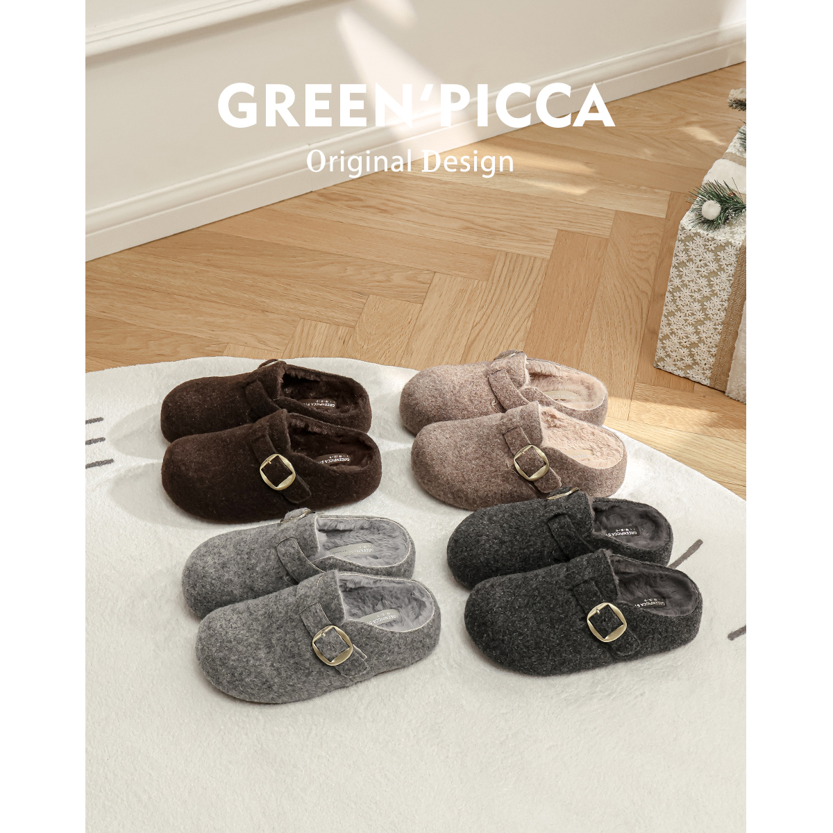 增高5CM~灰色加绒勃肯鞋女厚底2025新款冬季保暖毛毛棉鞋包头拖鞋主图