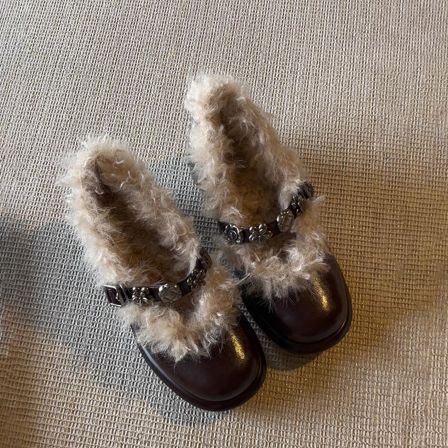 羊皮版~法式真皮百搭金属一字带玛丽珍鞋女圆头小众粗跟真皮单鞋