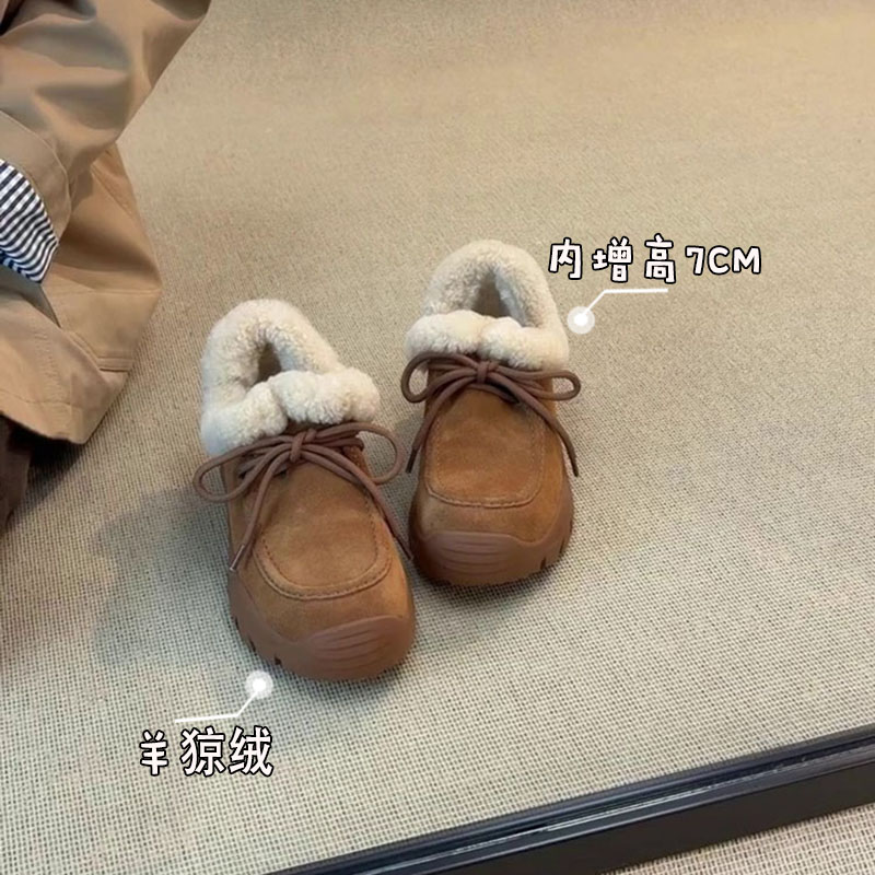 内增高7CM厚底系带圆头毛毛乐福鞋女冬简约加绒保暖舒适通勤单鞋主图
