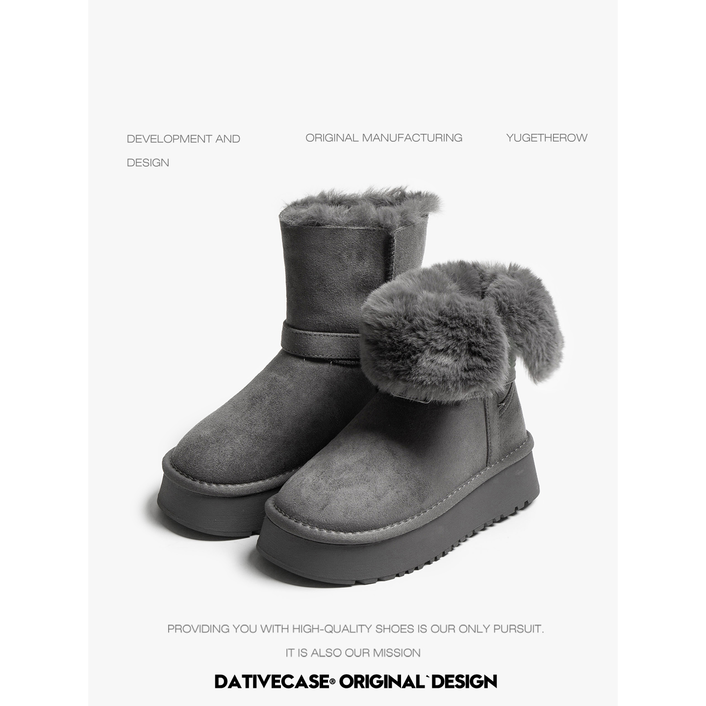 2025新款翻边加厚绒毛绒雪地靴女冬季加绒保暖厚底短靴皮带扣保暖主图