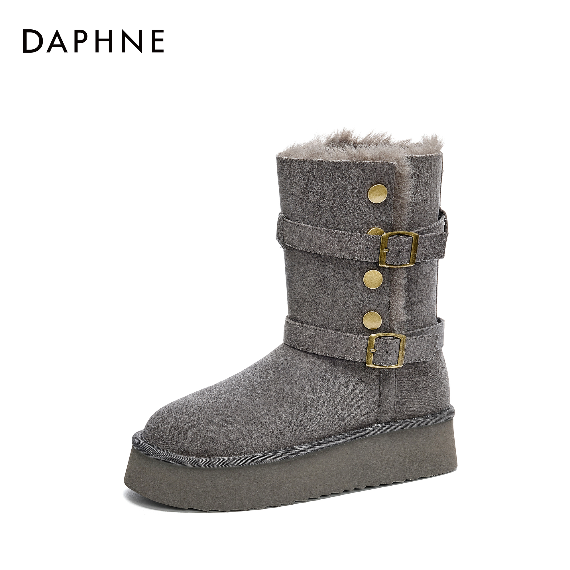 达芙妮灰色哈尔滨厚底雪地靴女靴2025冬季新款加绒靴子短靴保暖鞋主图