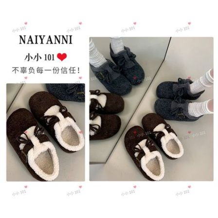 【奥利奥】复古毛绒勃肯鞋2025时尚毛毛豆豆鞋HZ5505-15 跟高3CM