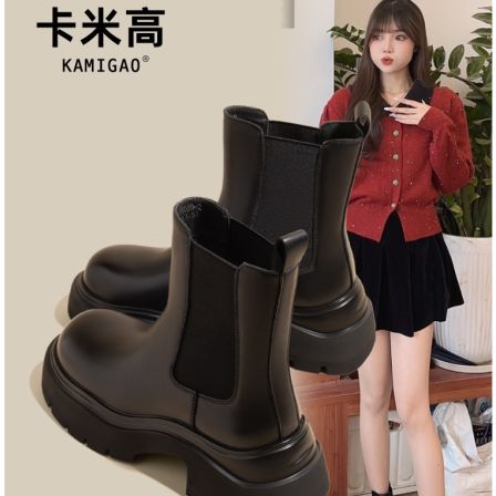 卡米高9CM内增高切尔西马丁靴小个子厚底加绒短筒女靴KM-Y5020-3