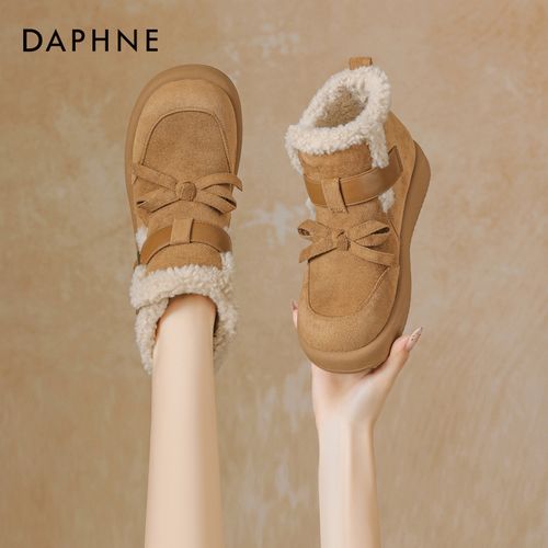 达芙妮厚底雪地靴女2025冬季新款加绒加厚魔术贴复古短靴毛毛鞋主图