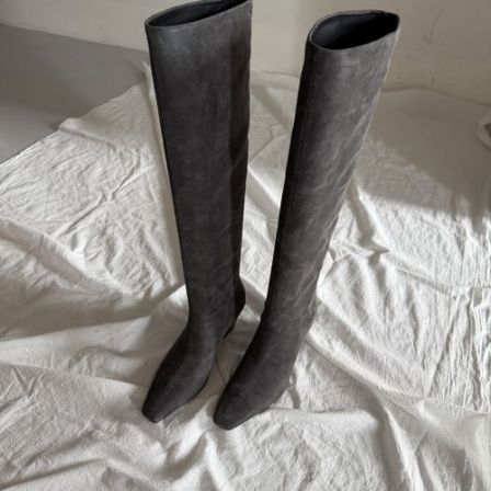 YDD/25秋冬新款及膝极简复古风方头气质百搭方跟中跟长筒靴/5814