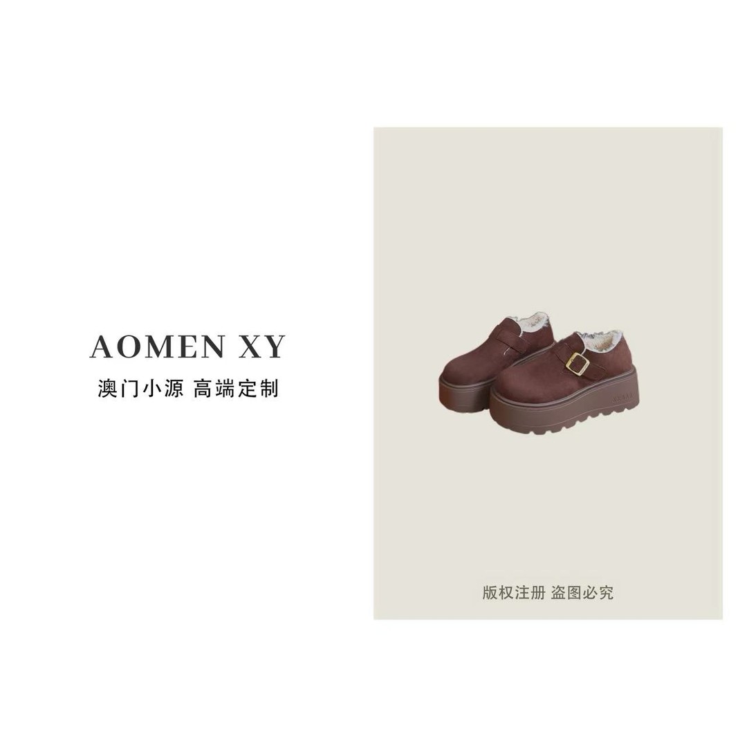 增高7CM~厚底扣带勃肯鞋2025年冬季新款加绒保暖时尚单鞋X046主图