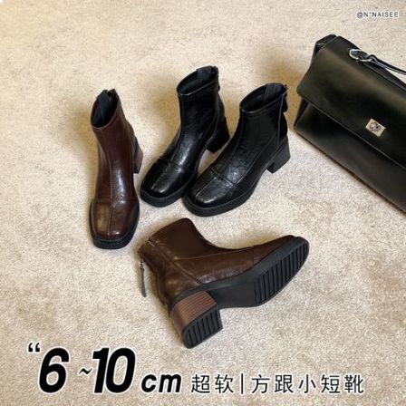 三个版本~【6/8/10公分】复古高跟马丁靴2025秋冬加绒方头短靴女靴