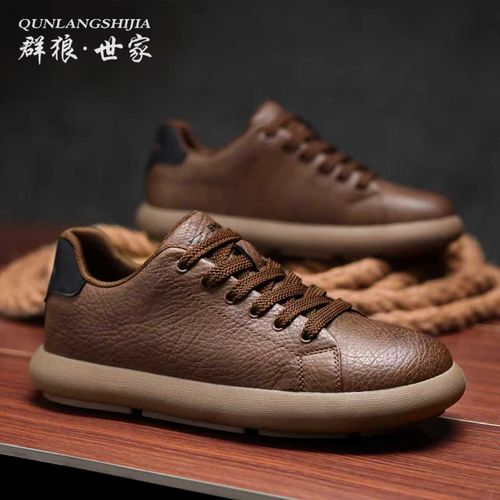 【宽鞋楦】群狼世家男鞋冬季加绒保暖男士休闲皮鞋防滑德训复古板鞋主图