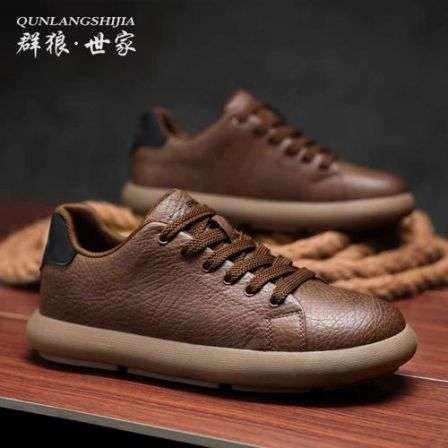 【宽鞋楦】群狼世家男鞋冬季加绒保暖男士休闲皮鞋防滑德训复古板鞋