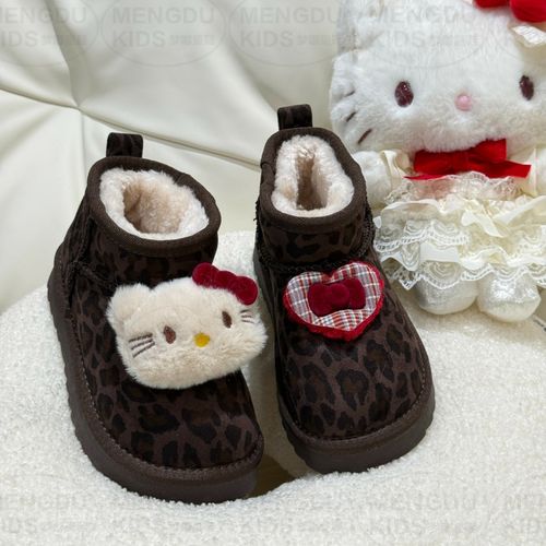 2025冬季新款儿童豹纹红爱心雪地靴防滑保暖时尚百搭可爱防水防滑主图