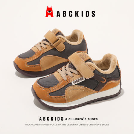 abckids童鞋冬季新款儿童加绒运动鞋男童软底复古休闲鞋子二棉鞋