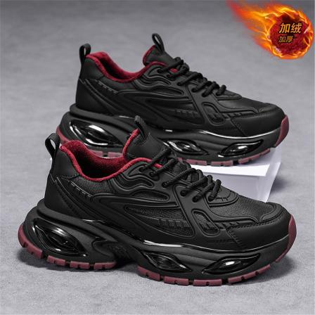 李宇新款男鞋冬季加绒保暖棉鞋青少年减震跑步运动鞋黑武士老爹鞋