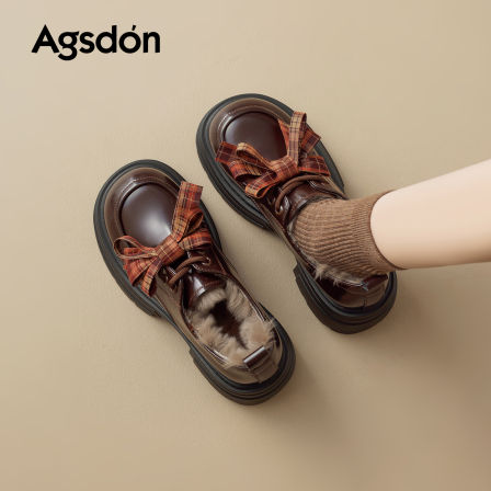 加绒棕色乐福鞋女2025新款冬季厚底增高小皮鞋蝴蝶结毛毛雪地靴子