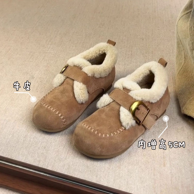 内增高5CM复古时尚磨砂皮毛毛鞋女外传加绒保暖圆头皮带扣勃肯鞋主图