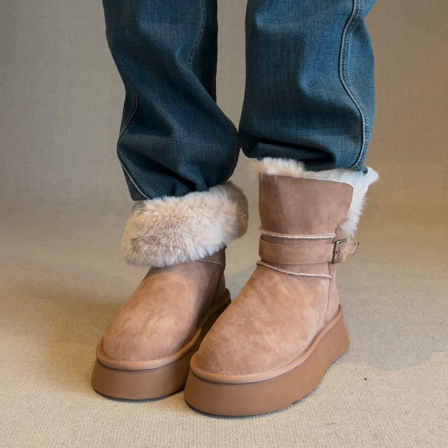 巨好看百搭复古厚底加绒加厚雪地靴女冬2025新款毛毛短靴保暖棉鞋