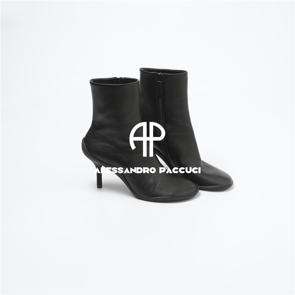 AP洛哥53156XH【跑步高跟鞋】羊皮圆头高跟侧拉链短靴百搭高帮鞋主图