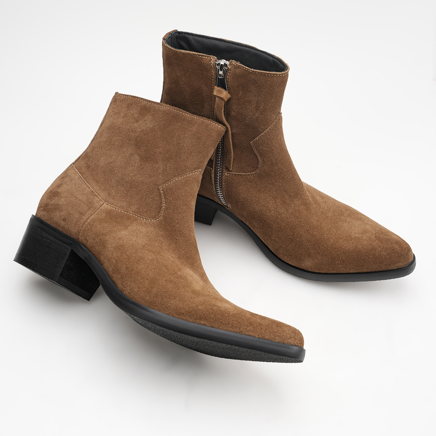 NO LOGO / Cowman Boot 棕色酒红色丝光牛反绒皮真皮优雅切尔西靴主图