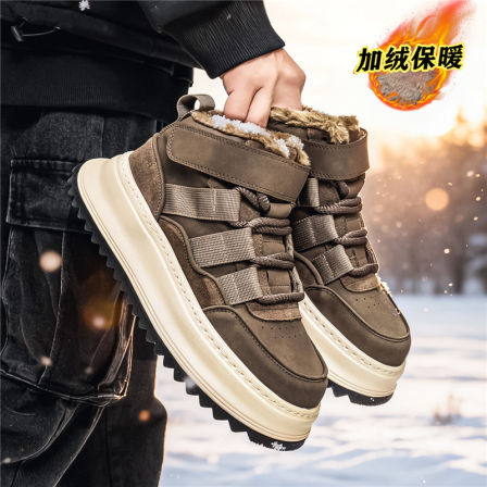 高帮鞋男冬季厚底加绒加厚保暖雪地靴户外运动鞋中帮板鞋东北棉鞋