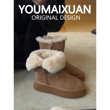 厚底中筒雪地靴女冬2025新款加绒加厚保暖防滑短靴皮毛一体大棉鞋