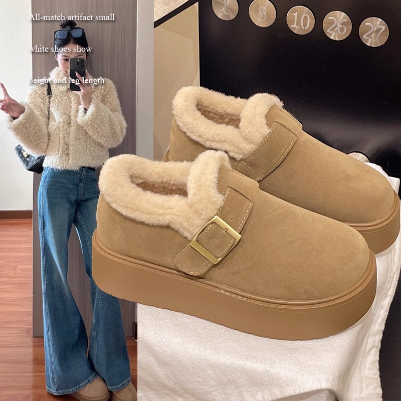 复古厚底加绒毛毛勃肯鞋女冬季鞋子2025新款一脚蹬保暖棉鞋雪地靴主图