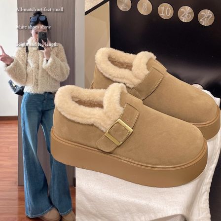 复古厚底加绒毛毛勃肯鞋女冬季鞋子2025新款一脚蹬保暖棉鞋雪地靴