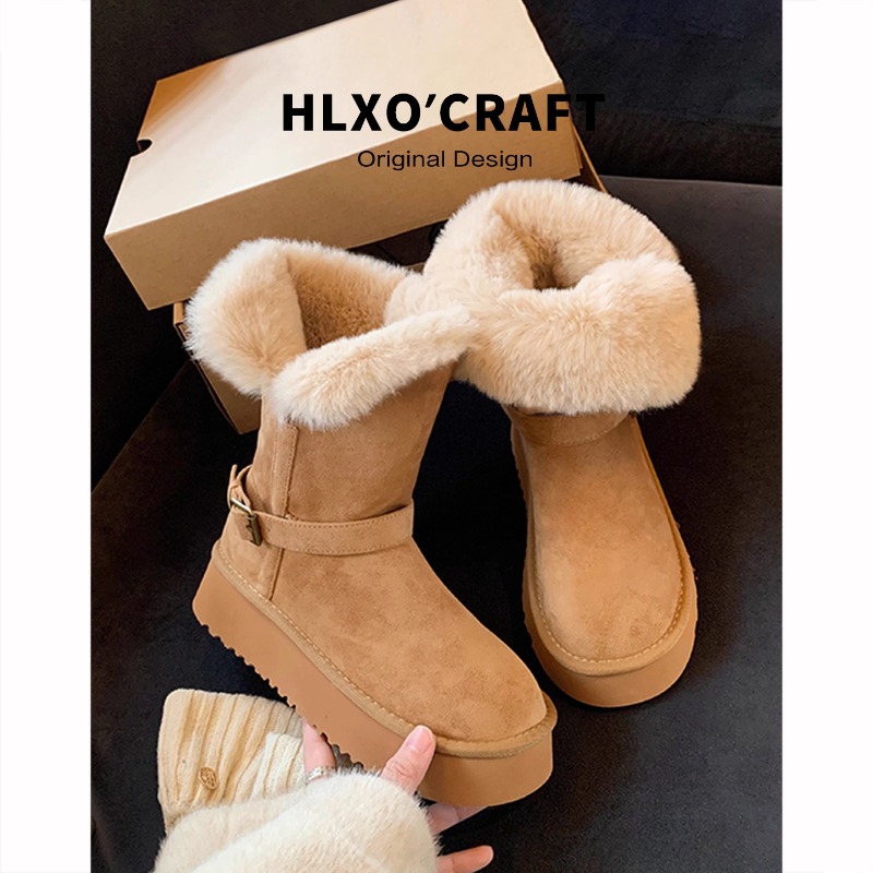 厚底毛毛雪地靴女冬季2025新款桑坡村加绒棉鞋加厚保暖长筒骑士靴主图