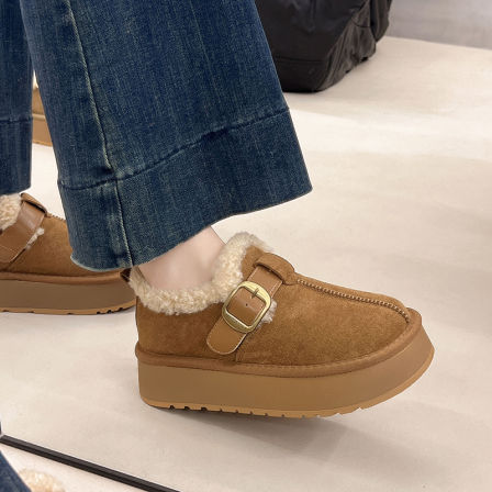 复古厚底加绒毛毛勃肯鞋女冬季2025新款一脚蹬面包棉鞋保暖雪地靴