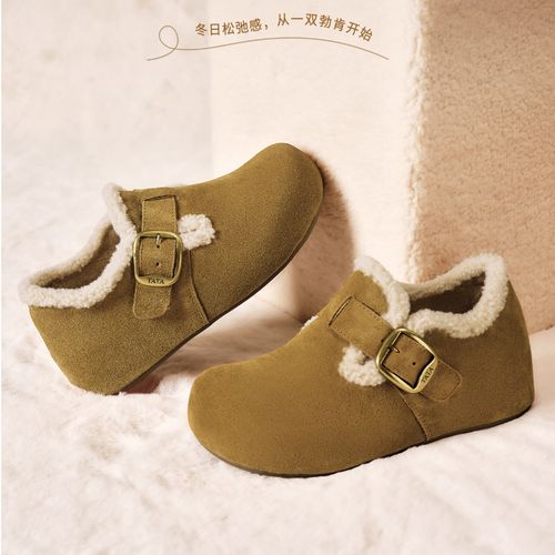 【百丽集团TATA】25冬新款加绒复古时尚休闲保暖毛毛勃肯鞋4XN03DM5主图