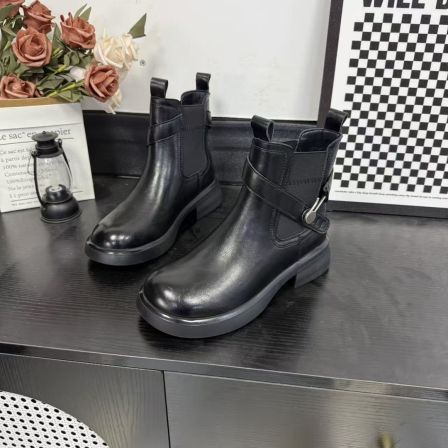 冬季新款时尚休闲女鞋低跟加绒保暖短靴粗跟冷粘2813//XS