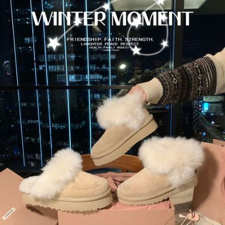 【限50双】葡萄妈studiolee圆头羊毛防水厚底半拖/雪地靴女冬