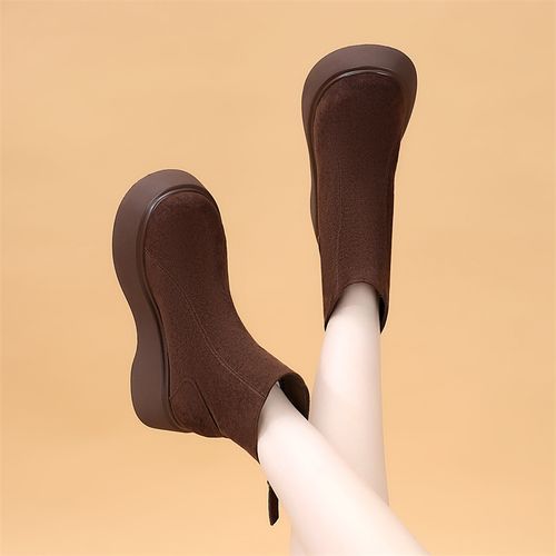 美拉德厚底绒面马丁靴女士2025秋冬新款小个子加绒切尔西勃肯短靴主图