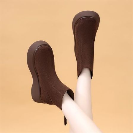 美拉德厚底绒面马丁靴女士2025秋冬新款小个子加绒切尔西勃肯短靴