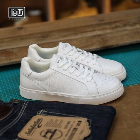 【梅西】头层牛皮小白鞋潮流时尚韩版透气男士休闲鞋YC6071