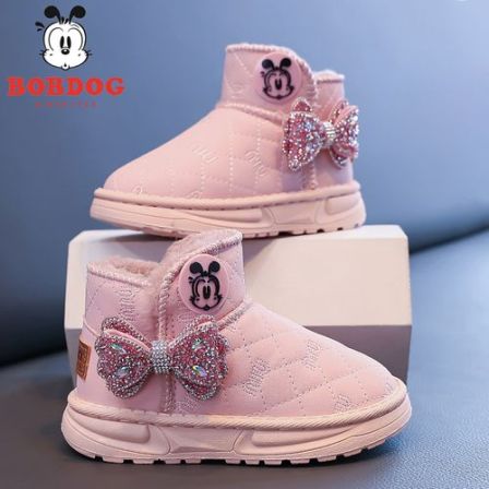 巴布豆品牌儿童雪地靴女童冬季保暖靴2025加绒加厚休闲舒适雪地靴