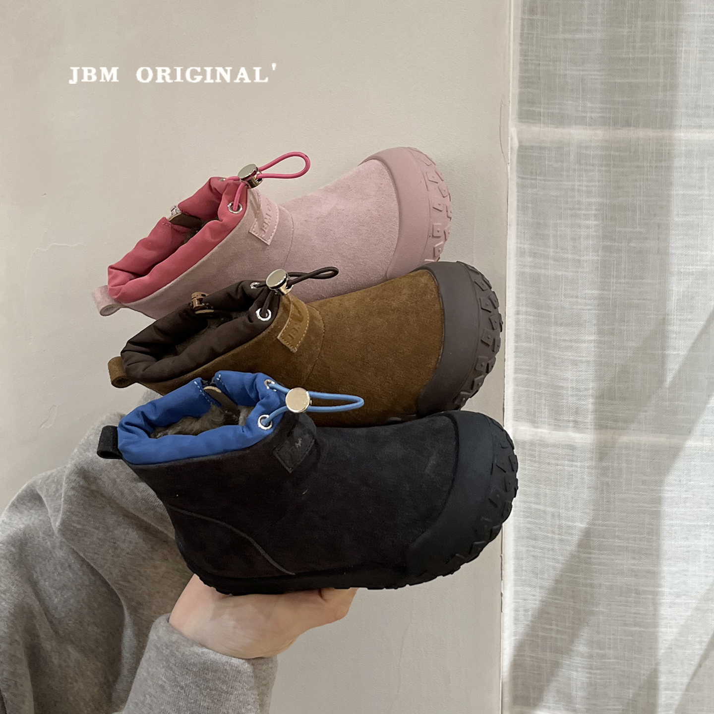 JBM 冬季韩版儿童复古二棉雪地靴轮胎底防滑抽绳男女童勃肯短靴主图