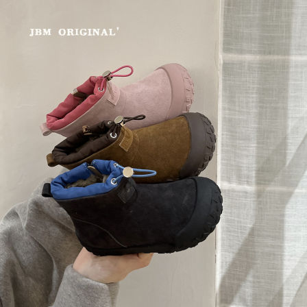 JBM 冬季韩版儿童复古二棉雪地靴轮胎底防滑抽绳男女童勃肯短靴