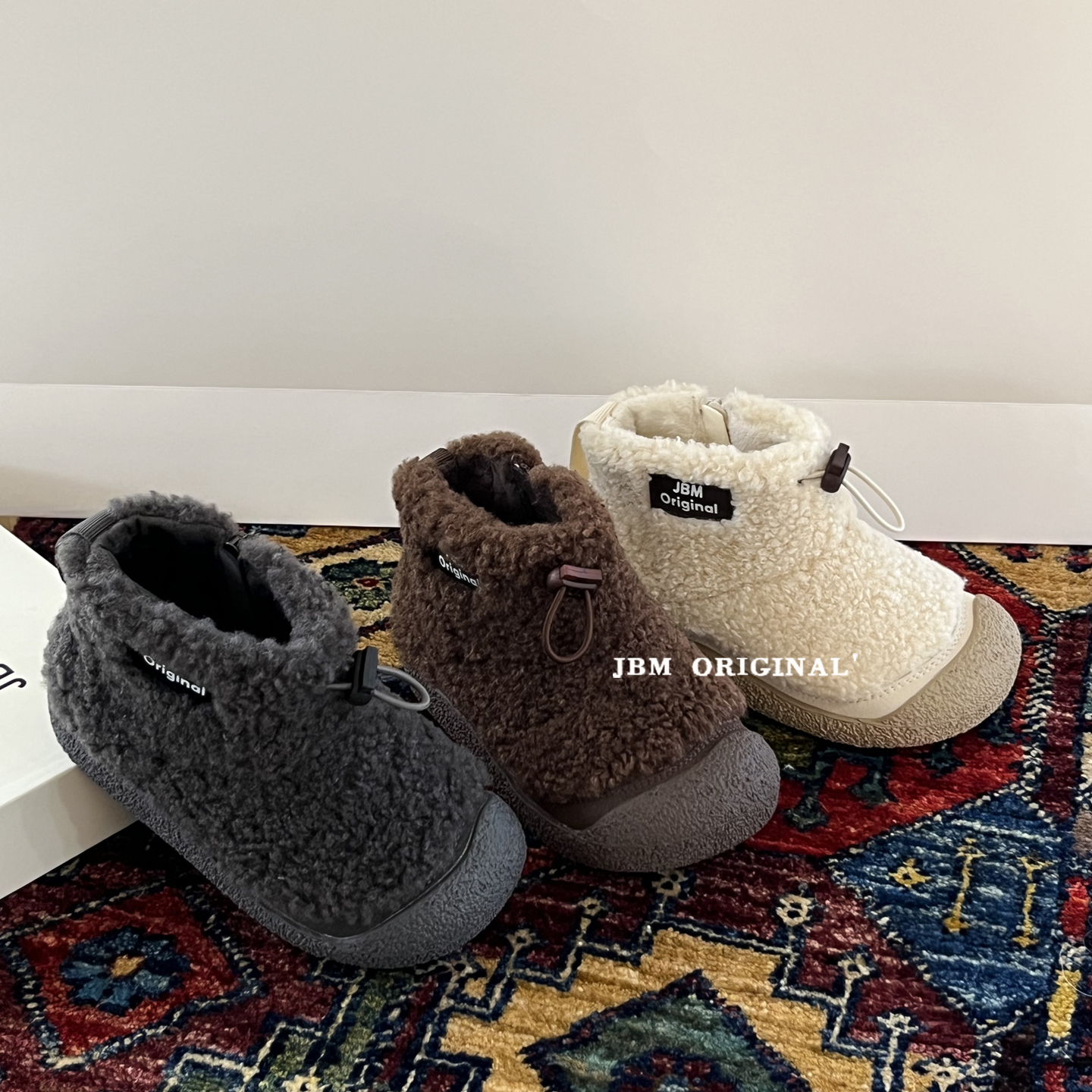 JBM 冬季新款儿童羊羔毛保暖短靴韩版男女童复古加绒二棉鞋雪地靴主图