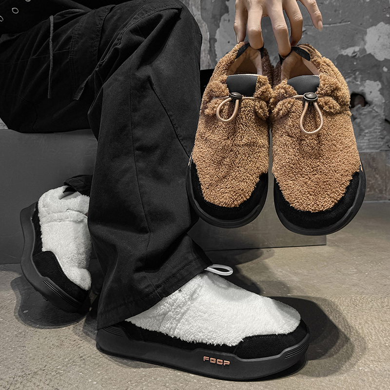 冬季2025新款懒人低帮雪地靴男女户外勃肯鞋潮款加绒加厚保暖棉鞋主图