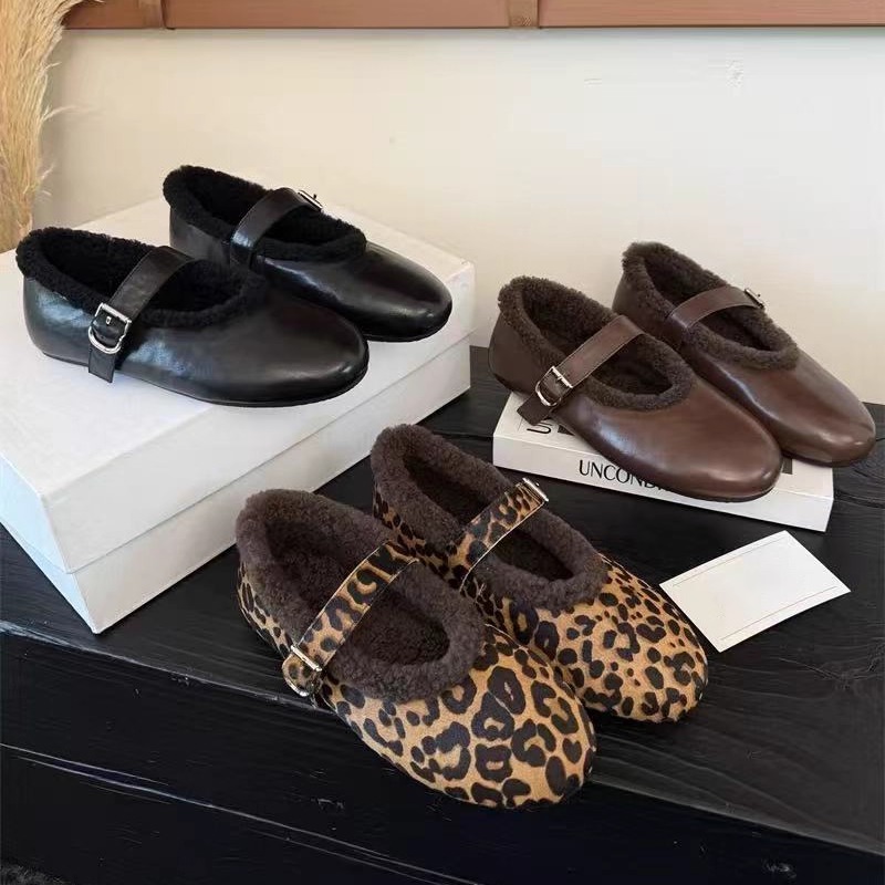 复古风加绒玛丽珍平底单鞋软底舒适保暖百搭一字带设计就穿不累脚主图