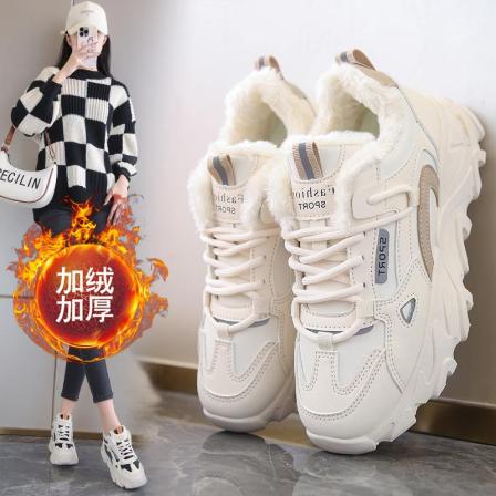 运动鞋女软底2025新款冬季加绒老爹二棉鞋初中学生轻便减震跑步鞋